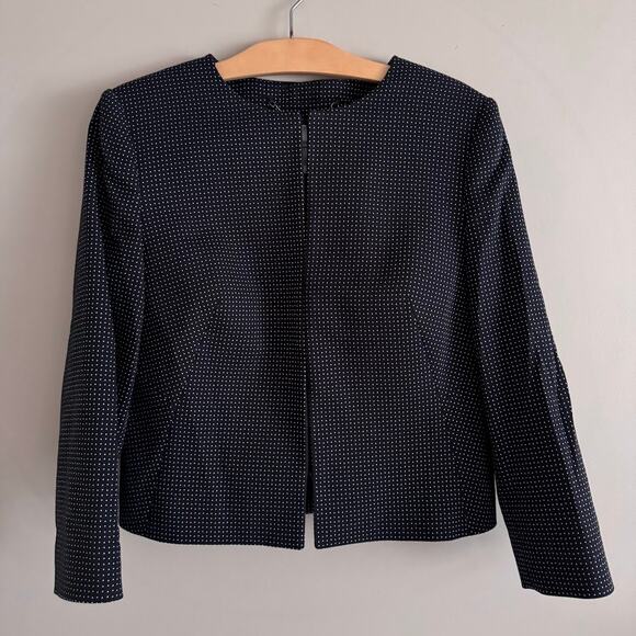 L.K. Bennett Polka Dot Navy Blue Blazer Jacket Size 8 - Picture 2 of 6